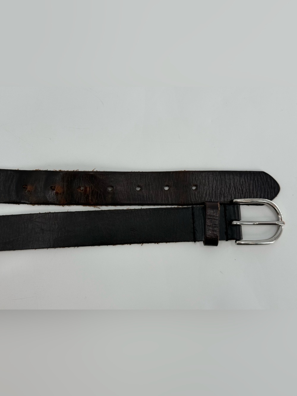 Vintage Very Worn Black Leather Belt 34 - Picture 3 of 8